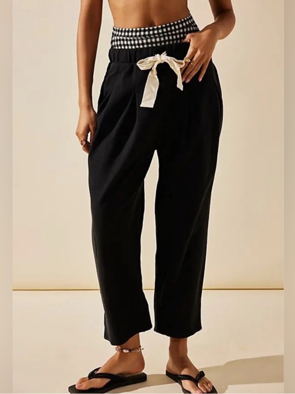 Free People Beach XL Day Tripper Ribbed Pleated Drawstring Pant wide leg cropped